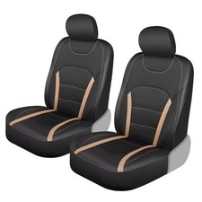 Leather Car Seat Covers Front Only, Breathable Air Front Seat Black  Beige