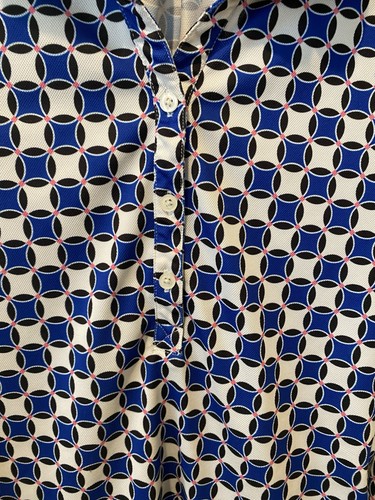 Buki Seattle Collection Shirt Top Blue Black Pink Geometric Design EUC - Picture 2 of 7