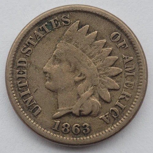 1863 Indian Head 1 Cent Penny VG/F Very Good Fine US Coin