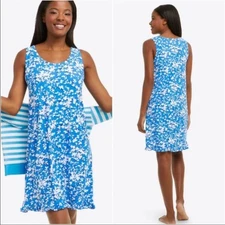 💙NWT Draper James Ruffle Nightie Blue White Floral Sleeveless Sleep Dress S/M💙