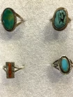 Mixed Lot 4 VINTAGE SILVER  TONE Jewelry Rings TURQUOISE, CORAL