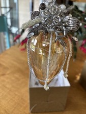 Katherine  s Collection Ornament Amber Etched Glass Beaded Accents