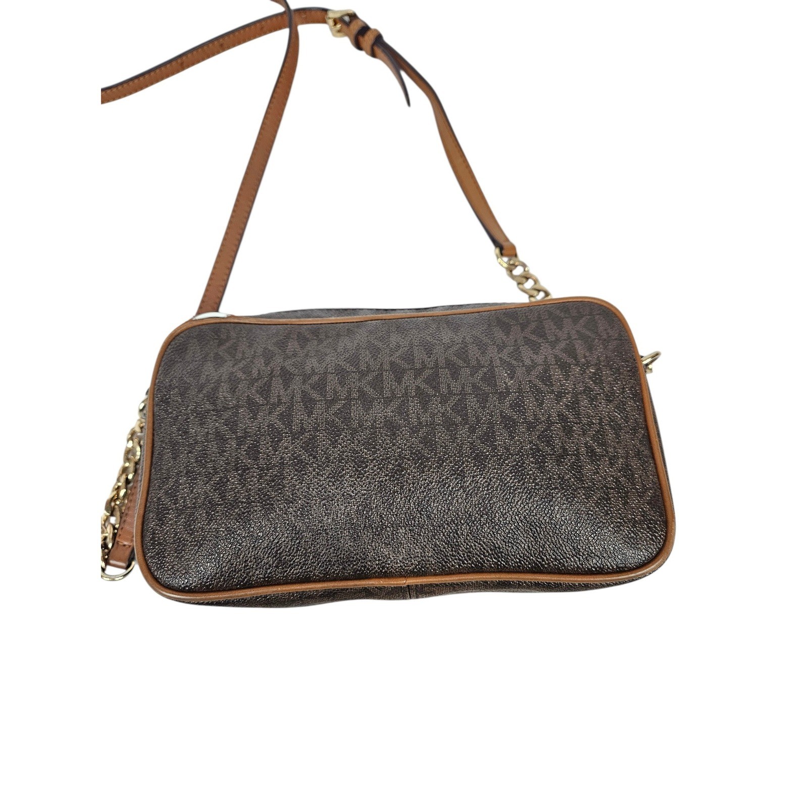 Michael Kors Jet Set Signature Monogram Chain Strap Crossbody Bag Brown thumbnail 5