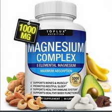 Magnesium Complex 1000mg 7 Types  Sleep Muscle Bone Support 90 Capsules TopLux