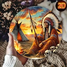 Aboriginal Chief Waterproof Round Metal Wall Art 8 Inch
