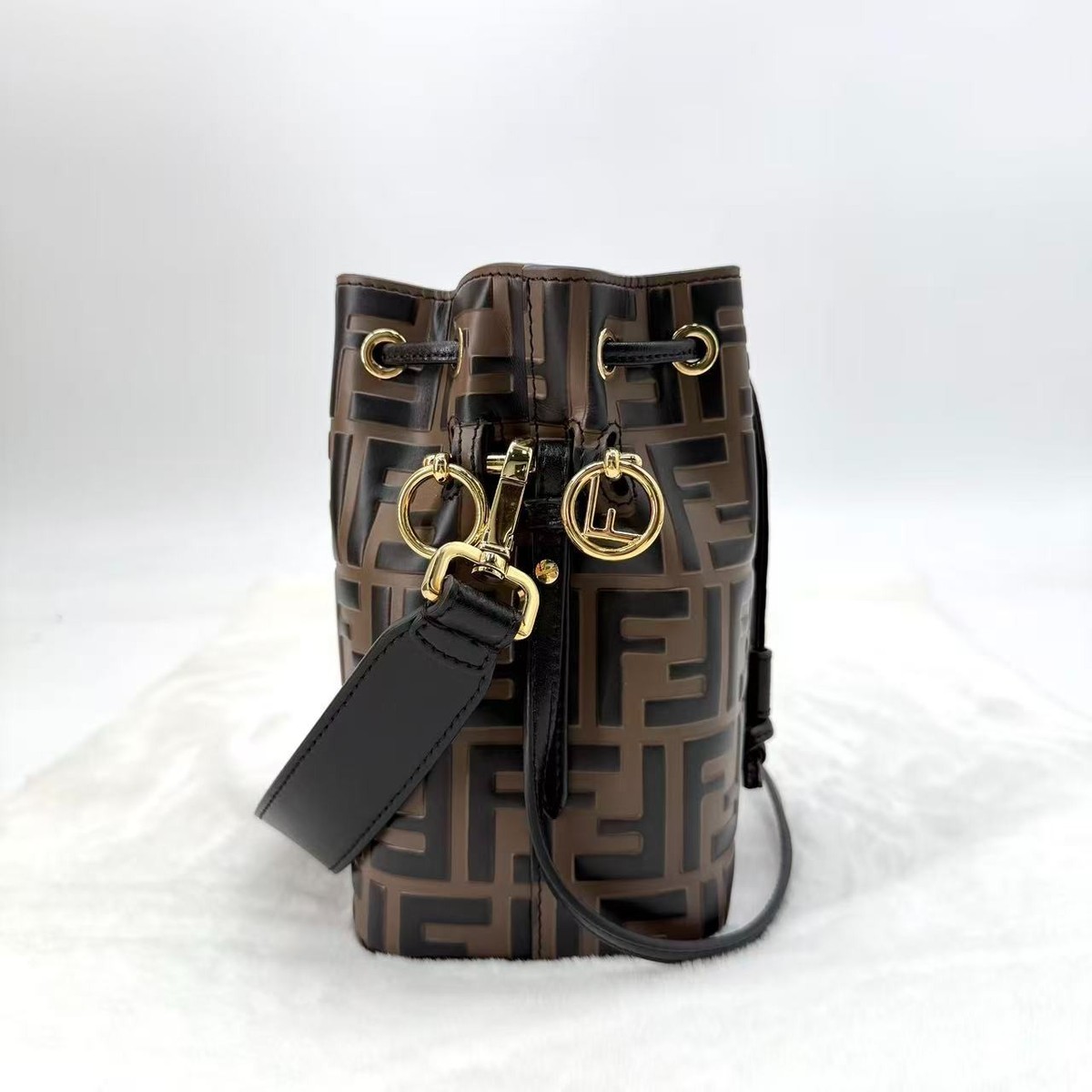 Fendi Bi-Color FF 1974 Embossed Mini Mon Tresor Bucket Bag Maya