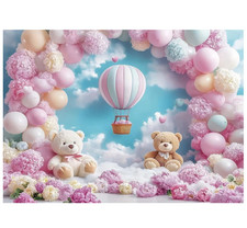 Oso de peluche telón de fondo baby shower globo aerostático niña fiesta foto fondo