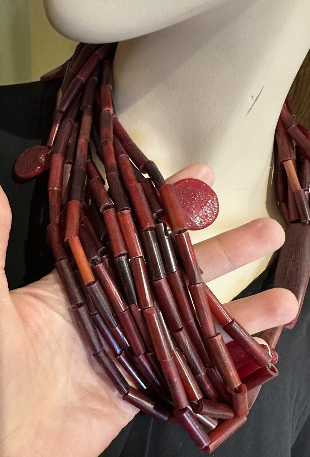 Chunky Exquisite Red Cherry Multi Strand Plastic … - image 6