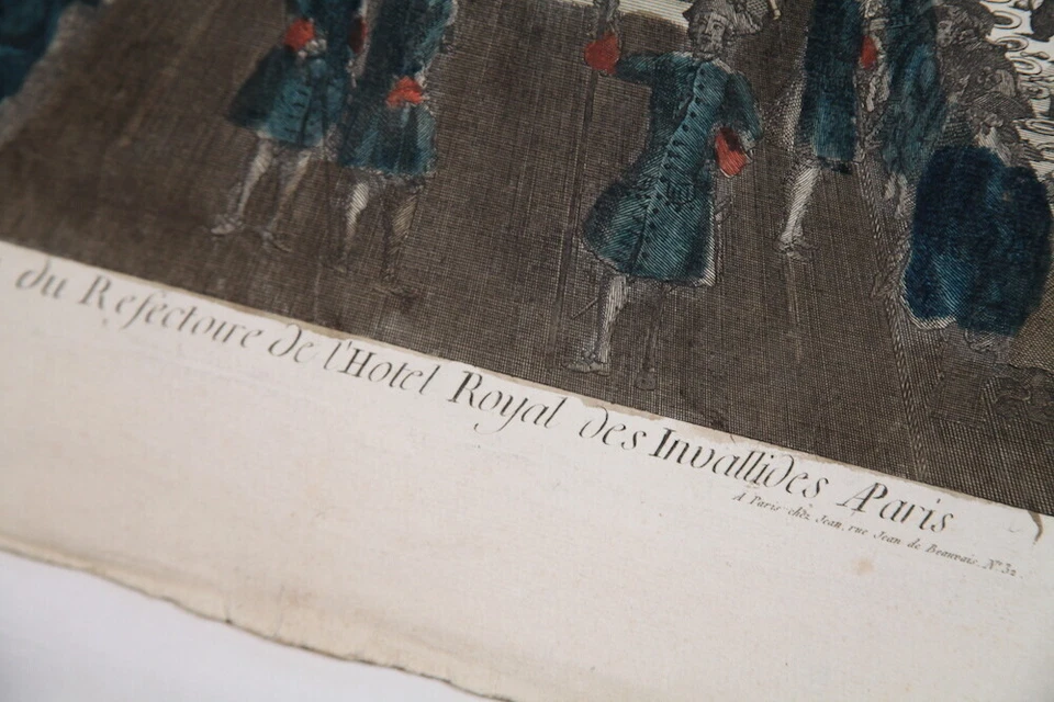 XVIIIe Gravure 48x61 CHEREAU Vue Refectoire l'Hotel Royal des Invallides Paris  - Photo 3/4