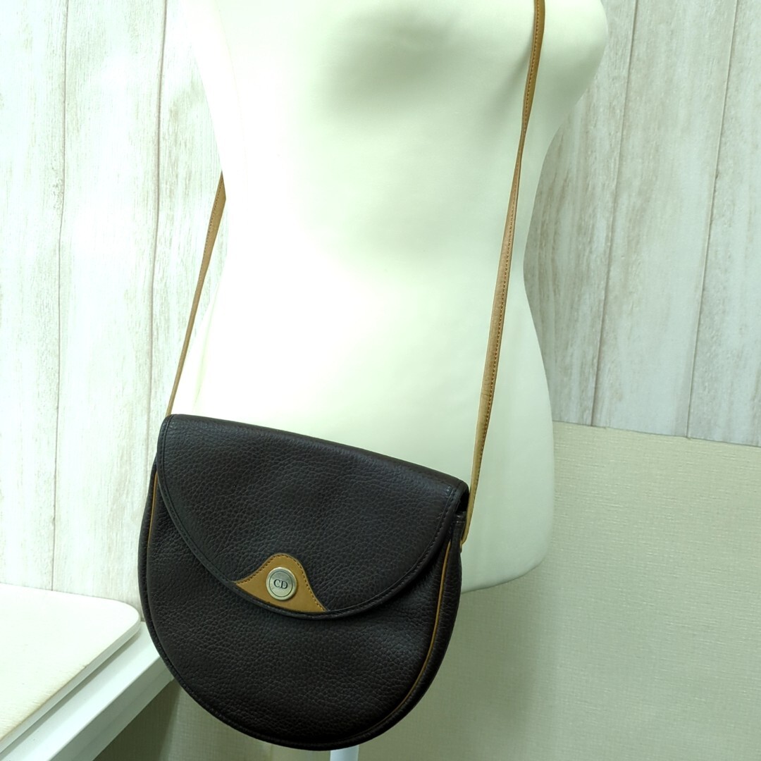 Christian Dior Vintage Shoulder Bag Crossbody Leather Dark Brown Used from Japan