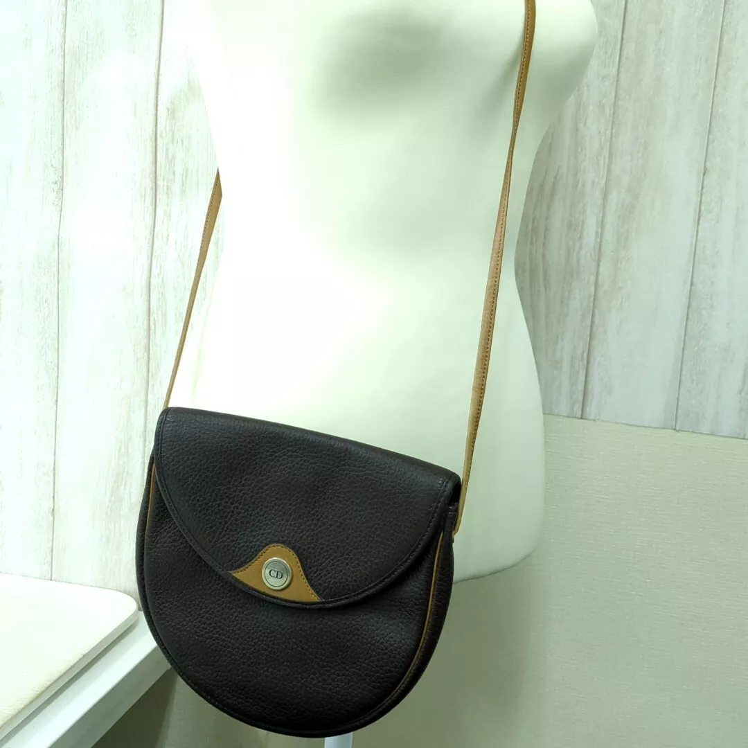 Sac bandoulière Christian Dior vintage cuir marron foncé occasion du Japon