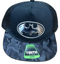 BATMAN Silver raised 9Black  Camo Adjustable hat Cap YOUTH OSFM DC Comics
