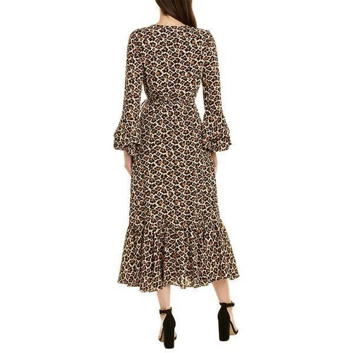 DIANE von FURSTENBERG DVF Leopard Ruffle 3/4 Bell Sleeve Maxi Wrap Dress S = 4/6 - Picture 2 of 10
