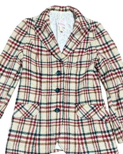 VTG JACK WINTER PLAID WOOL SUIT 10-12 1960s LINED IVORY GREEN RED PANTSUIT WOMEN - Picture 3 of 10