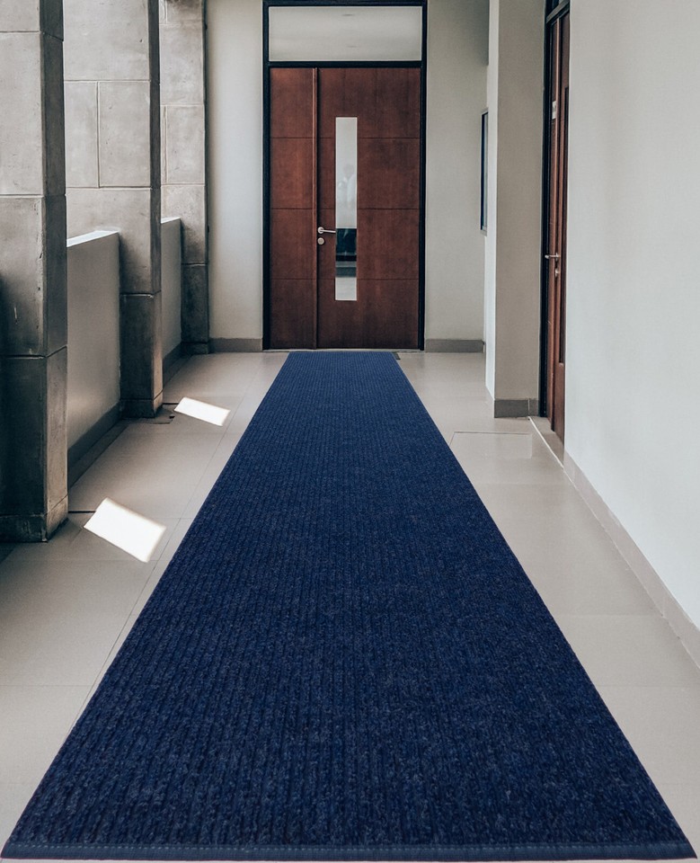 Outdoor Custom Size Tough Collection Blue Skid Resistant Runner Rug ...