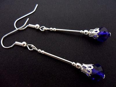 A Pair of Dangly Blue Glass Pearl Silver Plated Clip on Earrings