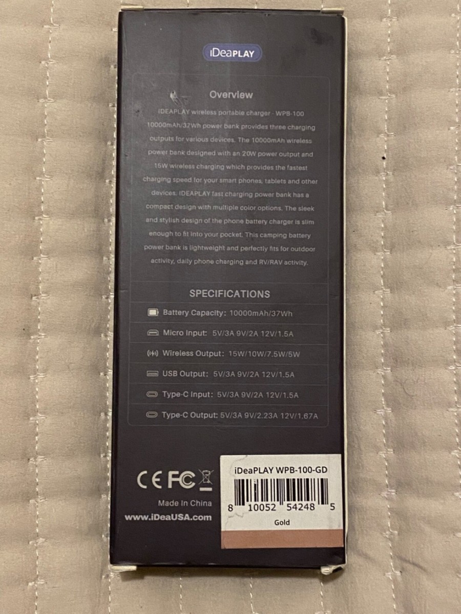 ideaplay fast wireless 10000 mah portable powerbank