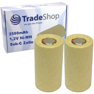 2x Sub-C SC Zelle Rohzelle zum Selbsteinbau 2500mAh 1,2V Flatop ohne Lötfahne