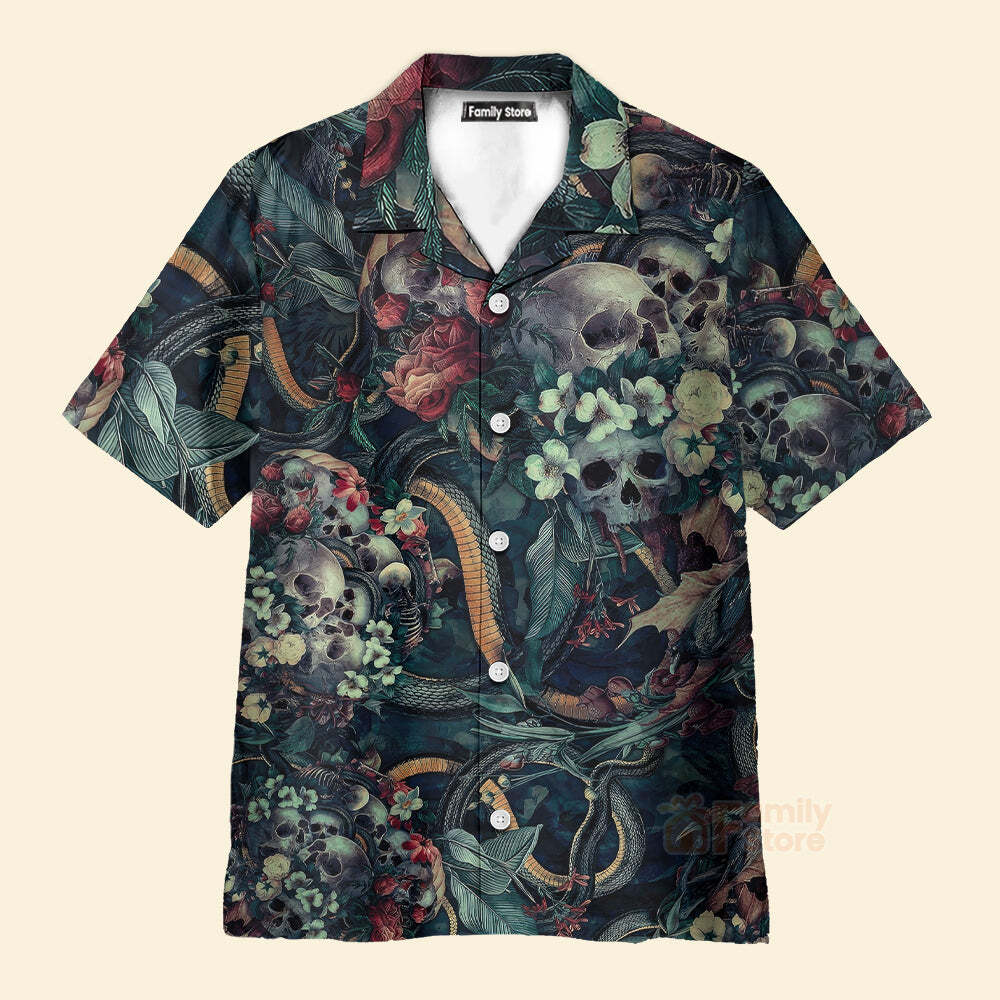 Skull Among The Mysterious And Eerie Flowers Hawaiian Shirt