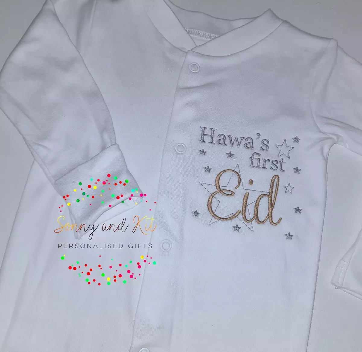 Personalised First Eid Baby grow Sleepsuit Embroidered Custom Boy Girl Gift