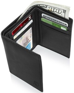 Real Leather Slim Wallets For Men Trifold Mens Wallet W/ ID Window RFID Blocking - Click1Get2 Offers