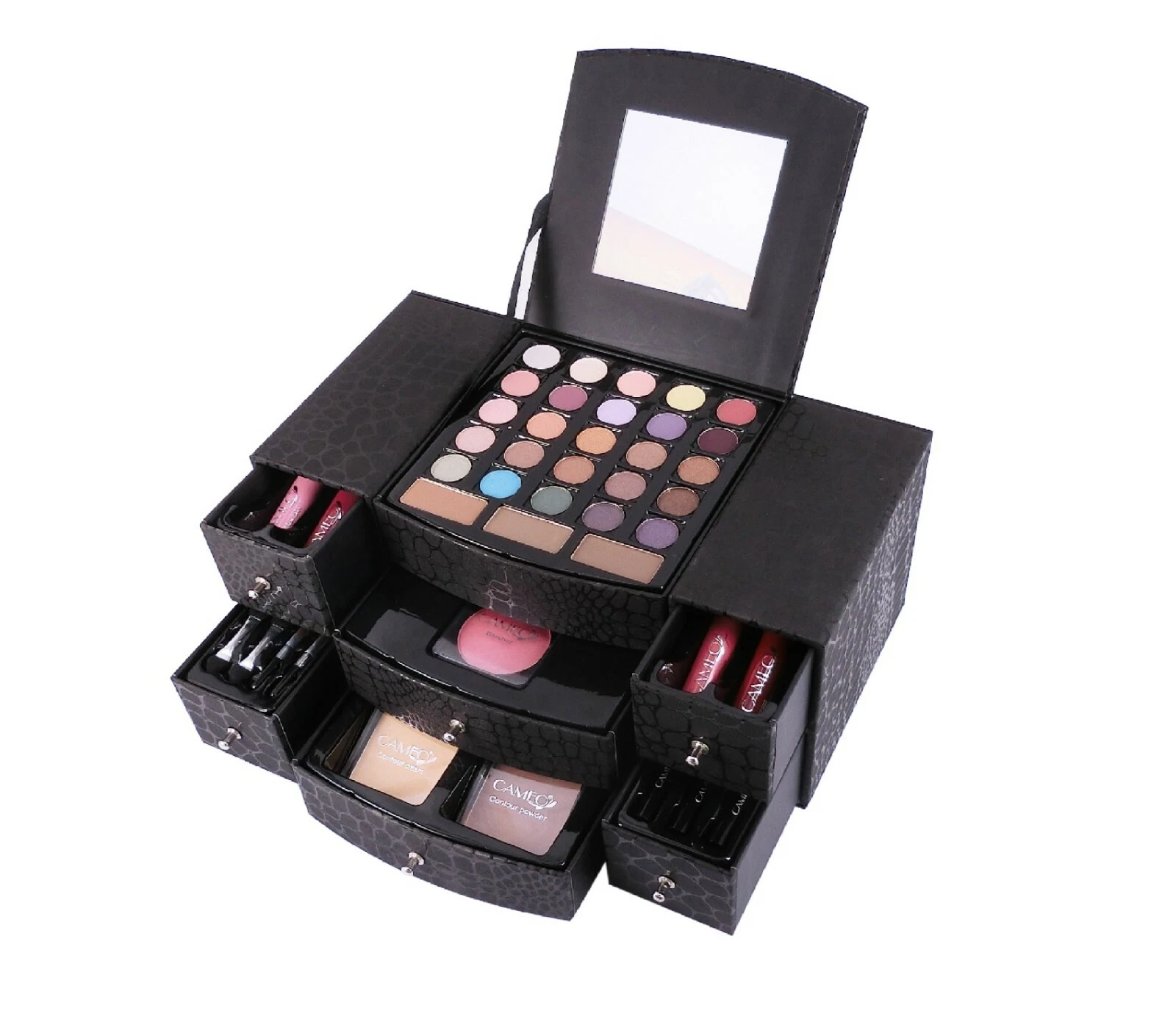 CAMEO BLACK MAKEUP GIRLS EYESHADOWS LIPS BLUSH DRAWER DELUXE REUSABLE KIT
