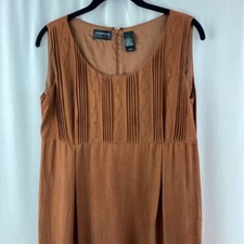 Liz Claiborne Womens Shift Dress Brown Slit Scoop Sleeveless Zip Embroidered 6