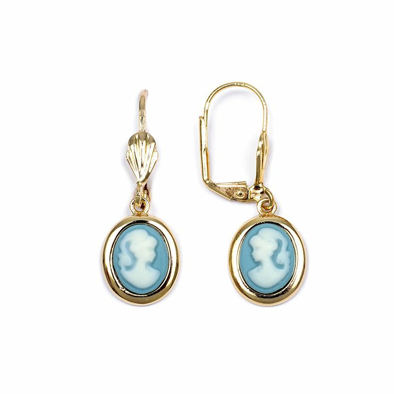Boucles D'oreilles Pendantes Camée Rose Plaqué Or 18 Carats - Neuf Avec étiquettes