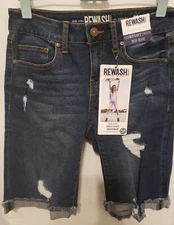 ReWash Beach Cruiser Shorts Sz 0/24 Blue Mid Rise Distressed Cuffed Bermuda