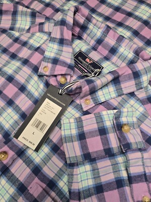 NEW - Vineyard Vines Classic Fit, Purple Plaid LS Button Shirt. Men's L. B182
