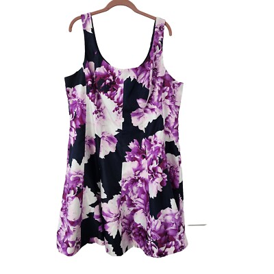 db Established 1962 Fit & Flare Dress Sz 20 Retro Navy Purple Floral Sleeveless