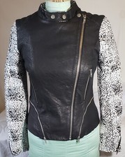 WALTER BAKER Leather Moto Jacket Liz Women's MED BKL & Dalmatian Slvs  ($698)