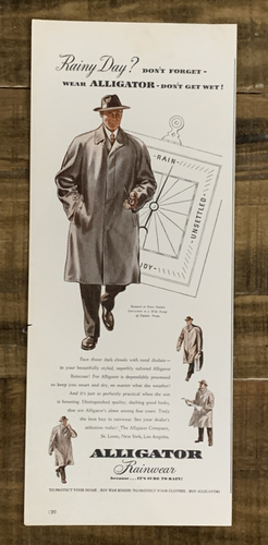 Alligator Rainwear St. Louis N.Y. Los Angeles WWII Vintage Print Ad 1944 #1469