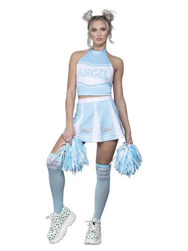 Ladies Womens Sexy Blue Angel Cheerleader Fancy Dress Costume S 8-10 - Picture 2 of 5