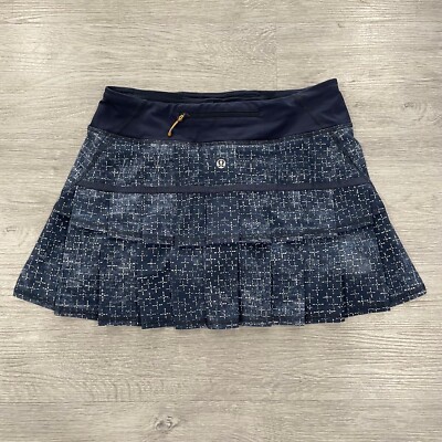 Lululemon Womens 4 Pace Setter Skirt Stretch Exploded Sashiko Cross Tennis Blue