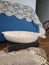 Vintage 1940's Fenton White Hobnail Seperated Relish Tray Dish