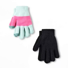 Cat  Jack Kids' 2pk Striped Gloves Mint Green/Black