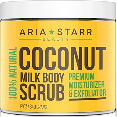 Aria Starr Coconut Milk Body Scrub - Best 100% Natural Skin Care Exfoliator & Moisturizer - 12 Oz (784672555005)
