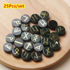 25Pcs/set Indian Agate Round Undrilled Reiki Gemstone Runes Crystal Set HT2456