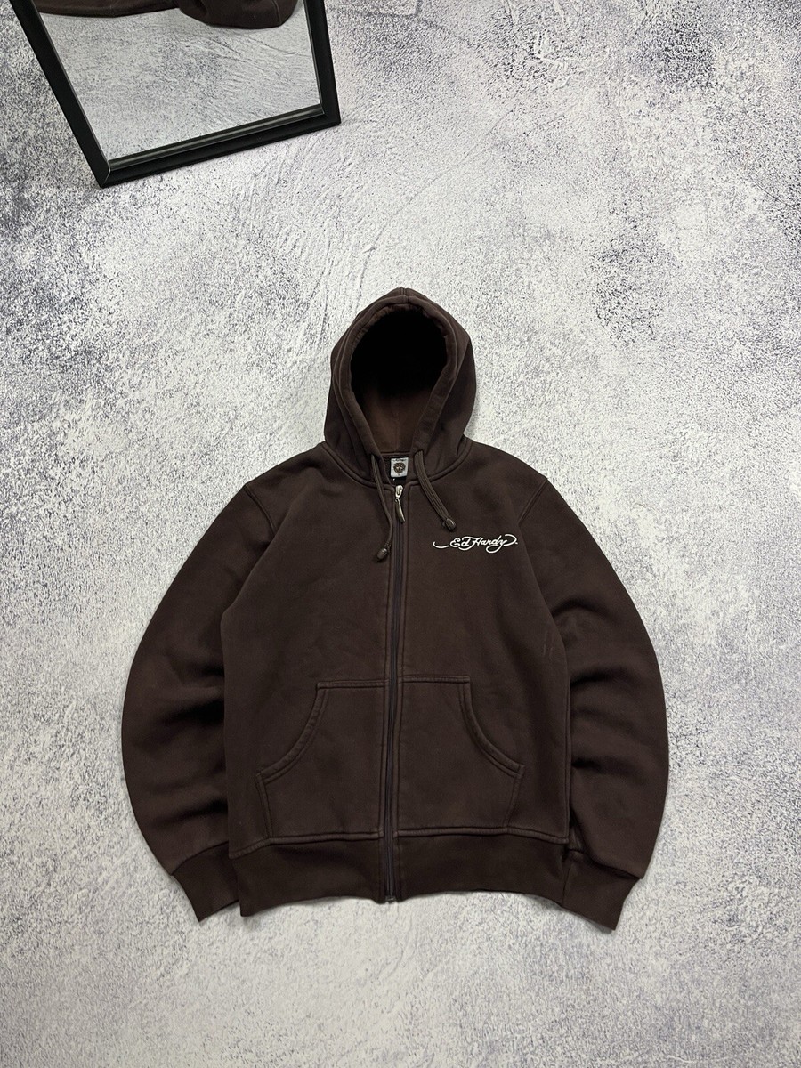 Vintage Y2K Ed Hardy Love Kills Slowly Big Logo Skull Brown Zip