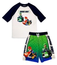 Super Mario Kart Swimsuit Set Swim Trunks Rash Guard Shirt Nintendo Boys Luigi