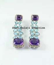 Earring Rosecut Diamond Amethyst Blue Topaz 925 Sterling Silver Earring Jewelry