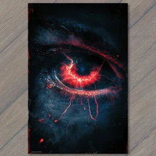 Art Print  Fiery Electric Eye Dark Fantasy Intense Red Lightning Vision Energy