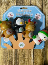 Happy Holiday 4 Piece Christmas Finger Puppets Reindeer Snowman Penguin
