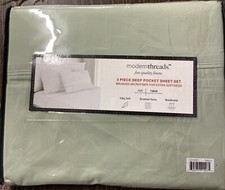   MODERN THREADS Deep-Pocket Ultra-Soft Solid 3pc Sheet Set Sage Twin      