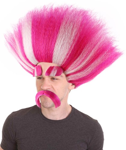 Adult Troll King Wig with Eyebrows & Mustache - Halloween Cosplay Hairpiece - Picture 14 of 121