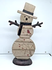 Primitive Snowman Decoration With Cardinal