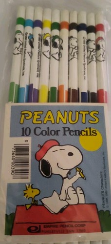 Vintage Snoopy Peanuts 10 Color Pencils Empire Pencil Corp Vintage Set Complete - Picture 2 of 5