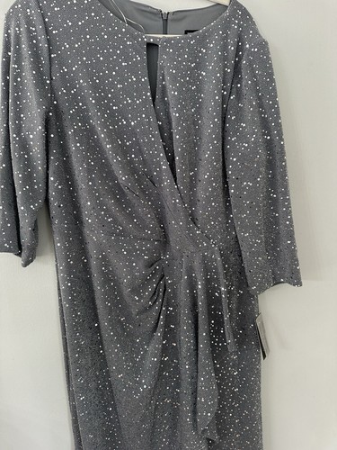 Alex Evenings langes Strickkleid Schlüsselloch Metallic grau silber zinn 14w - Bild 4 von 10