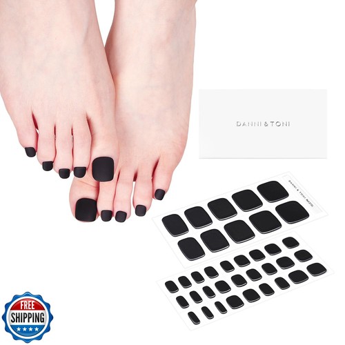 DANNI and TONI Semi Cured Gel Toenail Strips Matte Black (Black Velvet) Solid